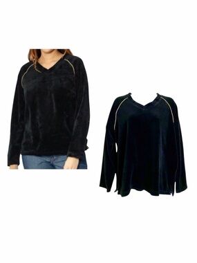 Vintage Catalina 2-pc Black Velour Track Suit Large V-neck Sweatshirt Pants Set